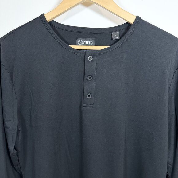Men’s Cuts Elongated Large Long Sleeve Black Henley T Shirt Top Pyca Pro - Picture 2 of 9